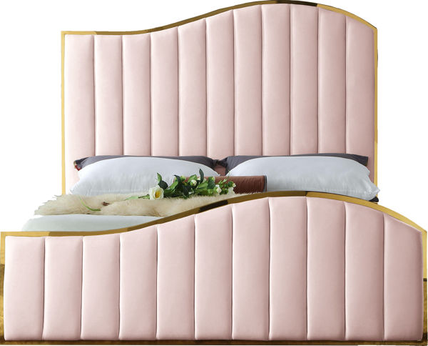 Jolie Pink Velvet Queen Bed