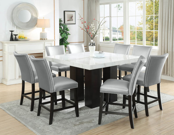 Picture of CARMEN 7PC SQUARE COUNTER HEIGHT DINING SET W SILVER STOOLS - 540