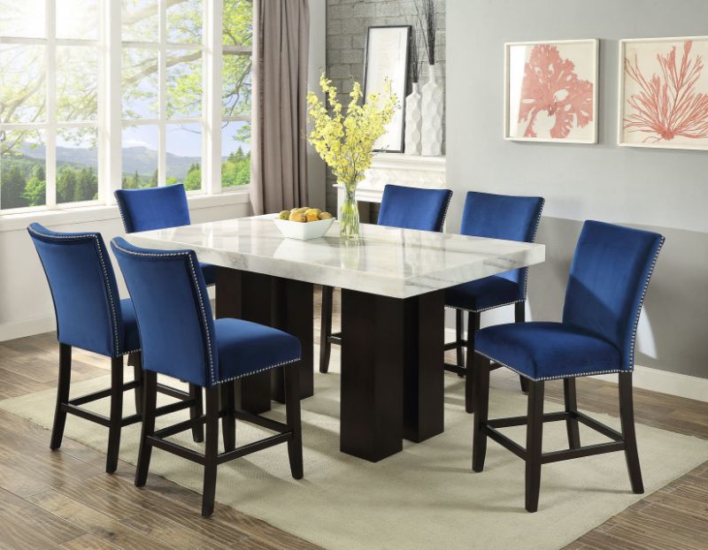 Picture of CARMEN 7PC COUNTER HEIGHT DINING SET W/ BLUE STOOL - CM540