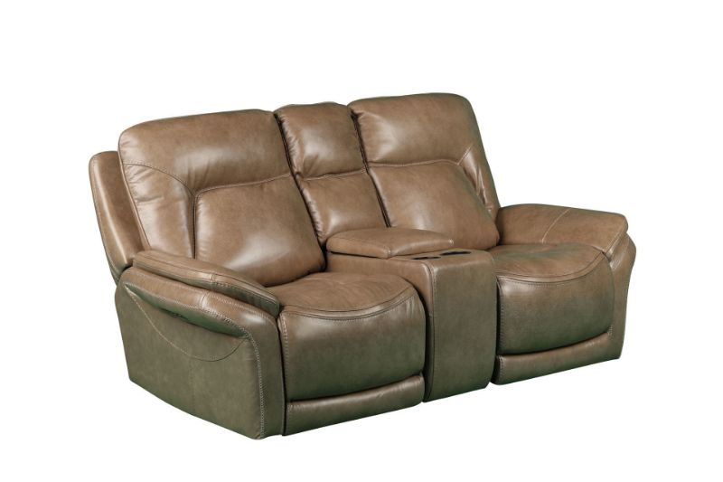 Picture of SIMON TAUPE POWER LEATHER RECLINING CONSOLE LOVESEAT - 70059