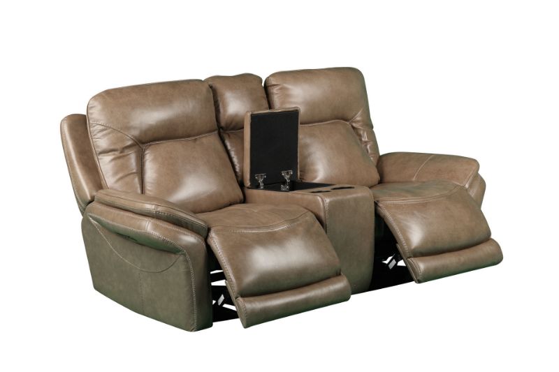 Picture of SIMON TAUPE POWER LEATHER RECLINING CONSOLE LOVESEAT - 70059