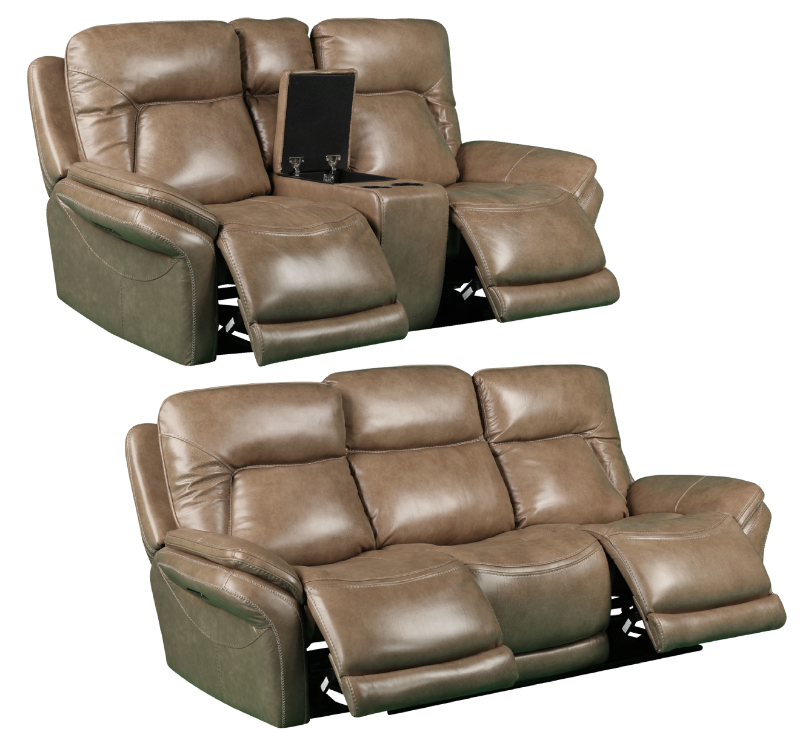 Picture of SIMON TAUPE POWER LEATHER RECLINING SET - 70059