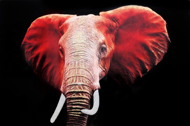 Picture of ELEPHANT RED W/ FOIL GLASS ART