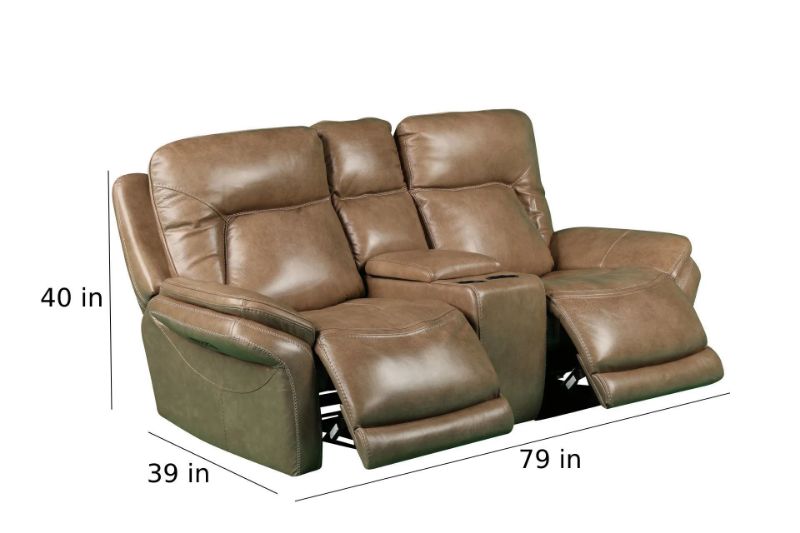 SIMON TAUPE POWER LEATHER RECLINING CONSOLE LOVESEAT - 70059